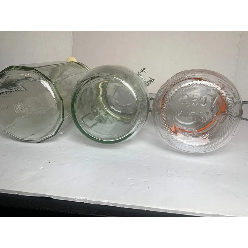 Vintage Clear Glass Wire Bale Jars Swing Top Clamp Lid Canisters Mixed Lot of 3‎